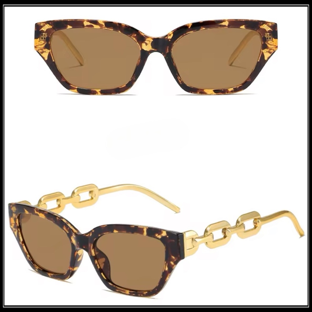 Clearance! New Tortoise Shell Sunglasses Statement with Gold Link Accents - Picture 3 of 6